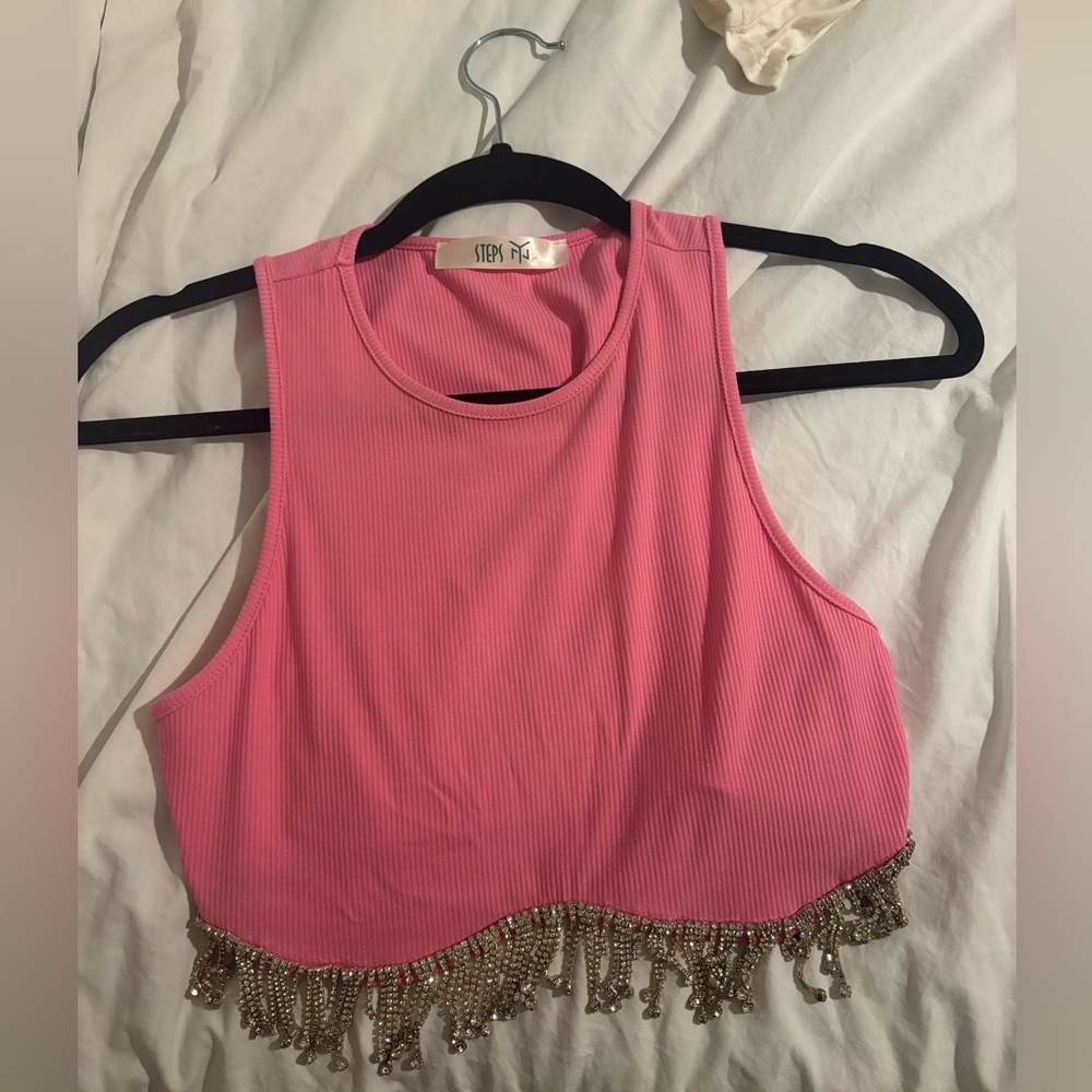 Pink Rhinestone Crop top - Picture 2 of 2